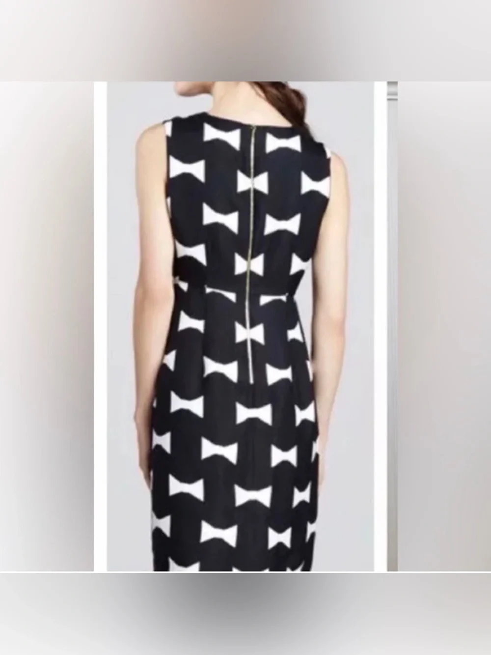 ♠️ Kate Spade Cora Bow Tie Print Black & White Sleeveless Sheath Dress Size 4